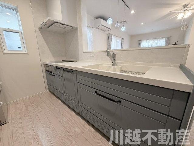 並列４台駐車が魅力の洋館風個性派戸建のキッチン|ビルトイン食洗器とIHクッキングヒーターを採用。家事効率がアップします。