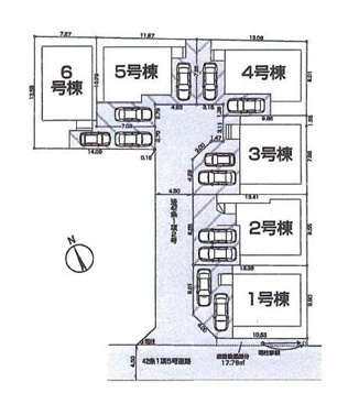 東村山市久米川町2丁目・全6棟　新築一戸建　5号棟の区画図|全6棟の分譲地。統一感ある街並みが魅力です♪全棟カースペース2台分ございます。