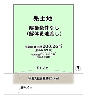 【土地図】 | ＪＲ太秦駅歩４分　建築条件なし | 間口広々約１１．７ｍの整形地。有効宅地約６０坪