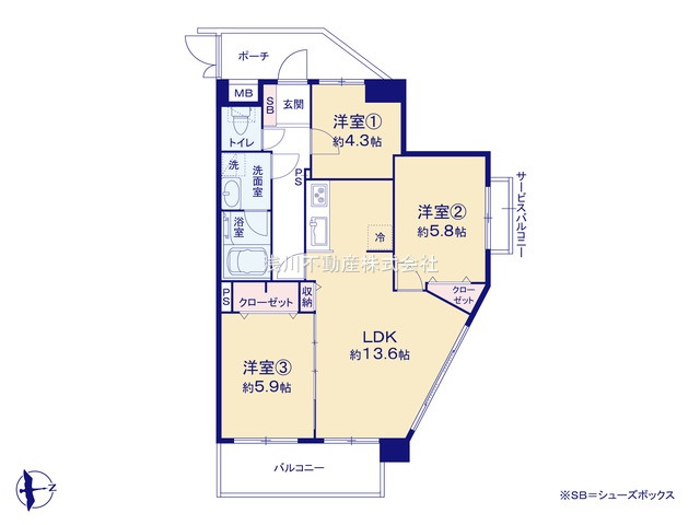 コートプラザ八王子の間取り|～東向き3LDK　角住戸につき陽当たり・風通し良好です～