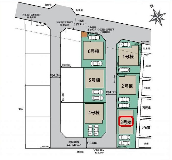 入間市下藤沢５丁目・全13棟　新築一戸建　3号棟　の区画図|【全13棟・3号棟】土地面積118.87平米（約35.95坪）カースペース2台分