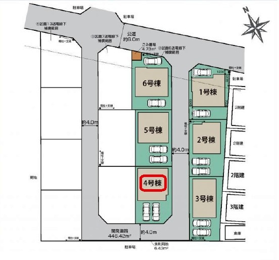 入間市下藤沢５丁目・全13棟　新築一戸建　4号棟　の区画図|【全13棟・4号棟】土地面積118.94平米（約35.97坪）カースペース2台分