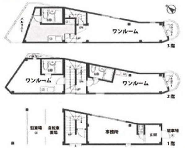 のり弁ビルの間取り|総戸数４戸です