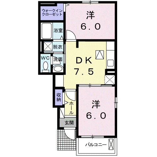 宇部市大字中野開作のアパートの間取り