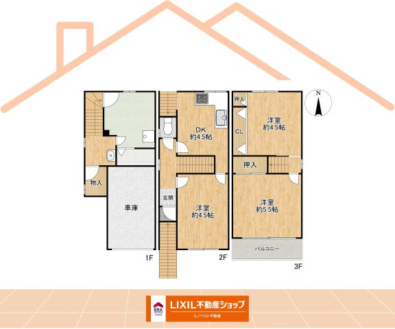 東大阪市御厨西ノ町1丁目の間取り|1階シャッター付き車庫有◎南向きバルコニーです♪