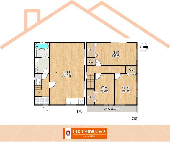 東大阪市御厨東1丁目の間取り|角地に立地する車庫付3LDKです♪