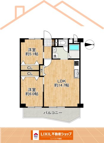 若江岩田パークマンションB棟の間取り|2025年10月リノベーション完成済み物件です。2LDKで新婚さんなどにおすすめ♪