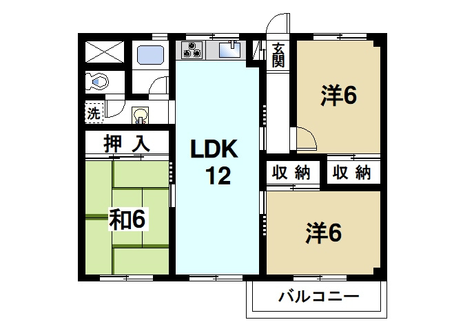 コーポ学園前　東棟の間取り|ファミリー様にオススメです