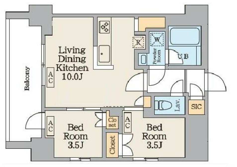 Garden Xavis(ガーデンザヴィス南蒲田の間取り|カウンターキッチンの2LDK