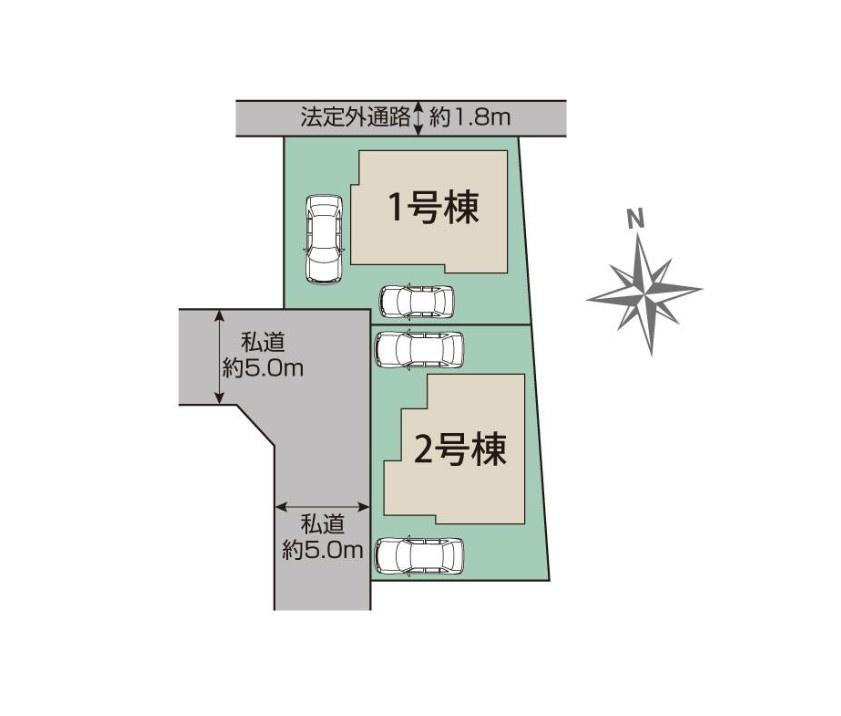 【Blooming Garden】小平市回田町の区画図|車種によりカースペース2台分ご用意♪
周辺は交通量の少ない生活道路なので小さなお子様を持つご家庭も安心です。