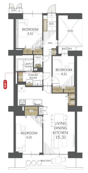 【間取り】 | 朝日プラザ武蔵野マーテルヒルズ参番館　(志木本店) | ファミリーに嬉しい3LDKのゆとりある住空間。
ペットと一緒に暮らせるマンションです。