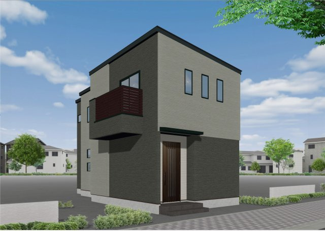 宝塚市平井2丁目新築一戸建ての外観パース|完成イメージパースになります。落ち着いた色使いが目を引きます。