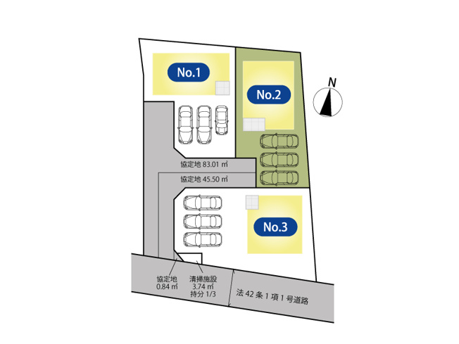 【区画図】 | 富士見市下南畑　新築一戸建住宅　全3棟　(志木本店) | ゆとりのカースペース3台分。来客時にも便利です。