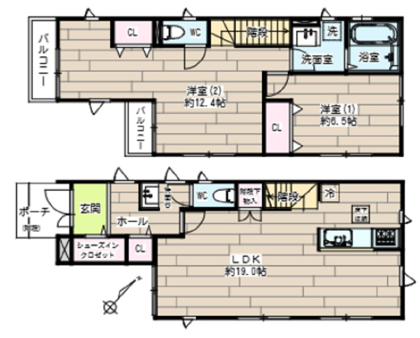 山王2丁目戸建の間取り|駐車場付き南東向きLDK19帖の2LDK