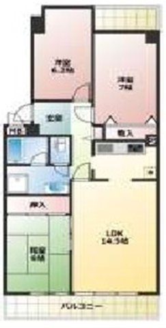 パラツィーナセシリア西宮の間取り|３ＬＤＫタイプです