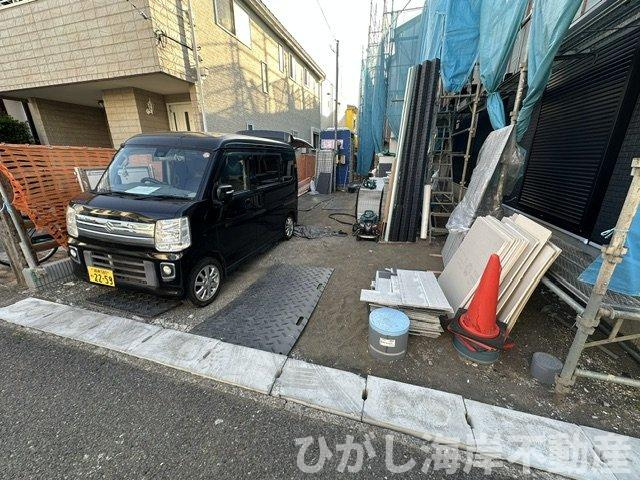 平塚市虹ケ浜　新築戸建　全2棟の駐車場|6月2日撮影　工事中　駐車スペース