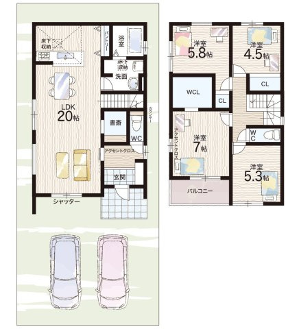 羽曳野市羽曳が丘西　新築一戸建ての間取り|2号地