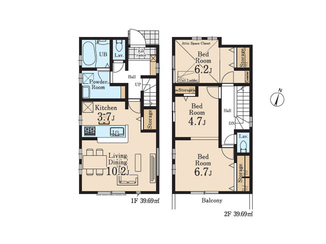 【間取り】 | 東久留米市氷川台2丁目　新築一戸建住宅　全1棟　(保谷店) | 収納を豊富に備え、居住空間を広々使える2LDKの間取り。グルニエは季節インテリアや趣味用品の収納にも便利です。※図面を基に作成しています。現況と異なる場合は現況を優先いたします。
