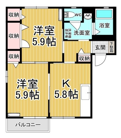 【間取り】 | エスペランサ仁神堂Ｂ | カップルさんにオススメのお部屋です♪