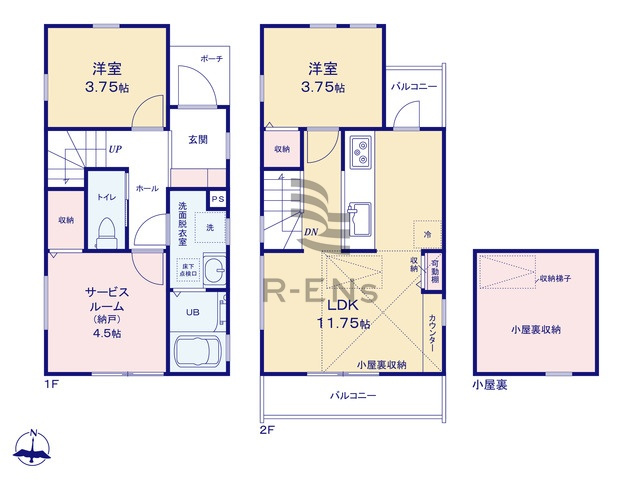 【間取り】 | 西東京市新町２丁目　新築戸建て | 1LDK2S・土地面積79.91ｍ2・建物面積56.49ｍ2