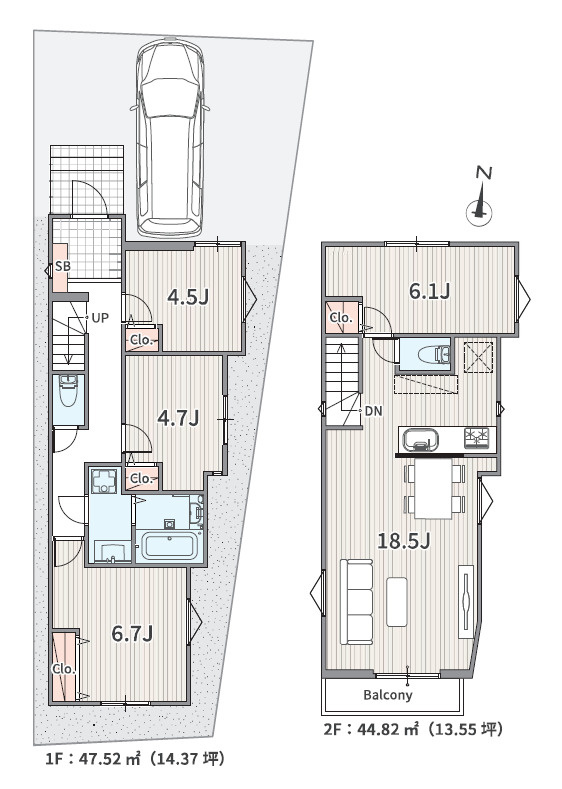 練馬区春日町4丁目　建築条件なし×整形地　限定2区画の参考プラン|2区画　4LDK+カースペース　敷地面積 98.34ｍ2　建物面積 92.34ｍ2
