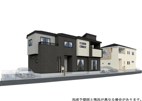ブルーミングガーデン　岡山市北区撫川（３期）【仲介手数料無料】の外観パース|左（1）号棟です！静けさと通学の安心、どちらも叶える場所です！
