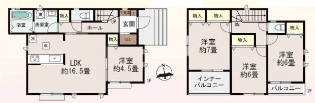 新築　高崎市石原町　Heartful　Town　１号棟の間取り|建物面積103.92㎡　全居室南向き♪シューズインクローク・各部屋収納付きで便利です！インナーバルコニーなので急な雨でもお洗濯物も安心です。