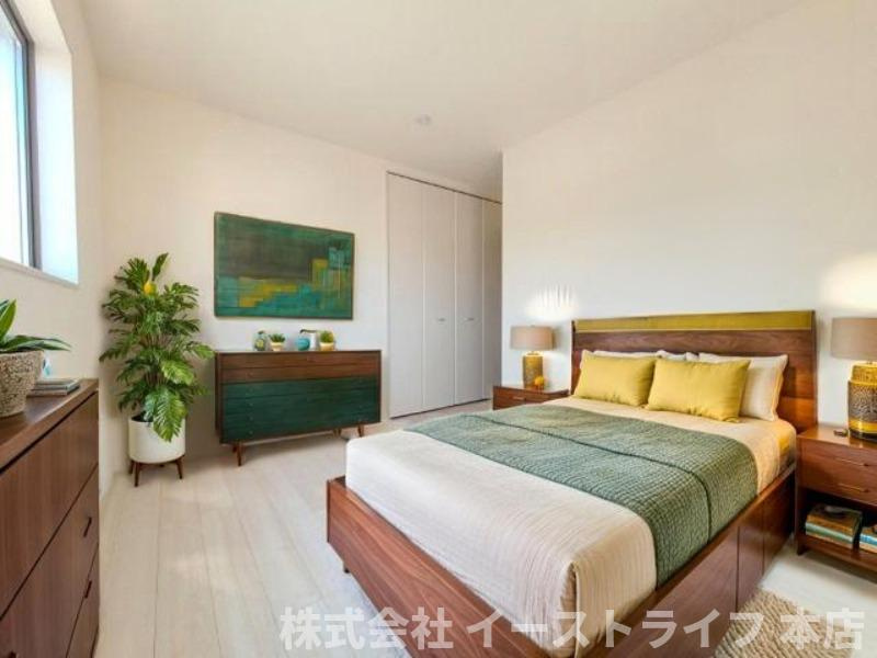 【新築戸建】　いわき市好間町中好間第2　長期優良住宅の子供部屋|同社施工写真　洋室家具配置イメージ　本画像はCGで作成しており、実際に現地に 家具は置かれておりません。また、価格に 家具は含まれておりません。