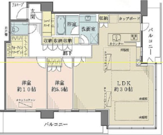 【間取り】 | ザ・パークハウス中之島タワー | 【間取り】南東・南西角住居につき日当たり・眺望良好！嬉しい二面バルコニー！