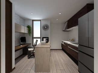 【キッチン】 | 下京区東若松町 | 《ステージングイメージパース》
※家具・小物はCGによるインテリアイメージであり、家具の設置サイズを保証するものではございません。