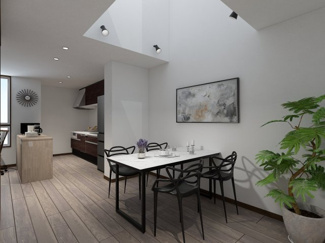 【居間・リビング】 | 下京区東若松町 | 《ステージングイメージパース》
※家具・小物はCGによるインテリアイメージであり、家具の設置サイズを保証するものではございません。