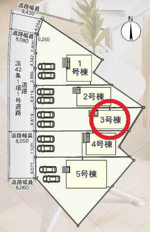 西尾市一色町野田第3　新築分譲住宅　全5棟　3号棟の区画図