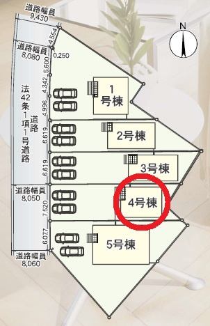 西尾市一色町野田第3　新築分譲住宅　全5棟　4号棟の区画図