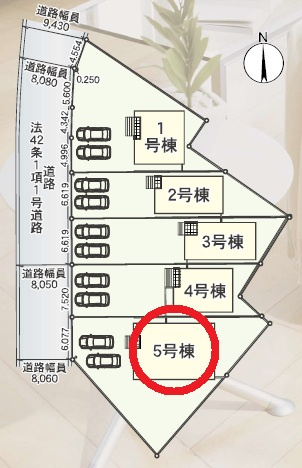 西尾市一色町野田第3　新築分譲住宅　全5棟　5号棟の区画図