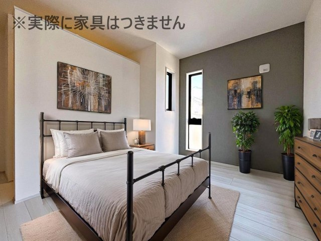 新築戸建・新築建売　福島市大森・太平寺　杉妻小・福島第一中の洋室|画像はバーチャルホームステージングの加工による演出で、実際の家具は付きません。