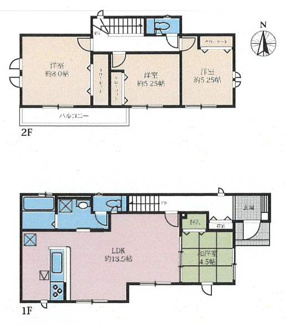 【間取り】 | 綾瀬市小園  1号棟 6期 | 都市ガス　南向きバルコニー　浴室乾燥機+窓　全居室収納　LDK18.5帖+和室4.5帖　メイン洋室8帖　全室南面に窓あり