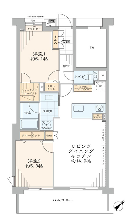 コート市ヶ谷の間取り|コート市ヶ谷：全居室収納・窓が付いた２ＬＤＫエアコン付きリノベーション物件は住設備も充実！