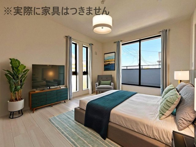 新築戸建・新築建売　福島市大森・太平寺　杉妻小・福島第一中の洋室|画像はバーチャルホームステージングの加工による演出で、実際の家具は付きません。