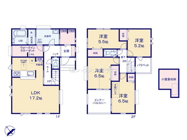 仲介手数料無料　リーブルガーデン所沢市榎町・新築全1棟の間取り