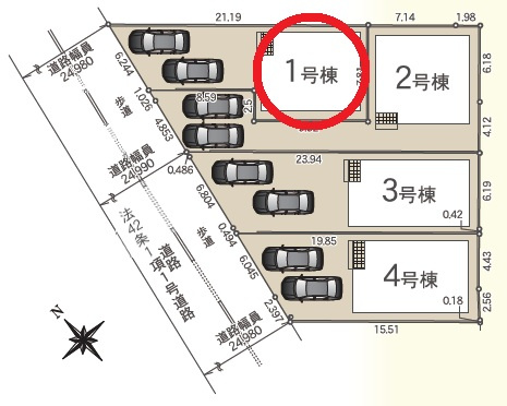 豊田市朝日町第6　新築分譲住宅　全4棟　1号棟の区画図