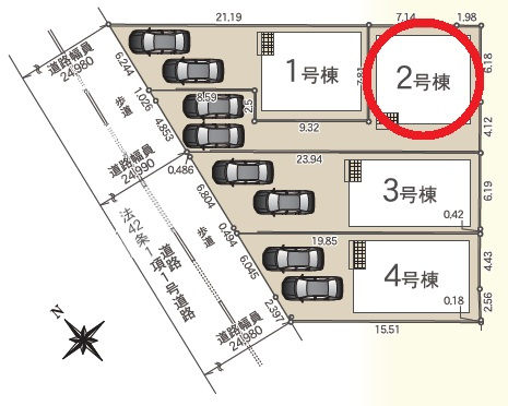 豊田市朝日町第6　新築分譲住宅　全4棟　2号棟の区画図