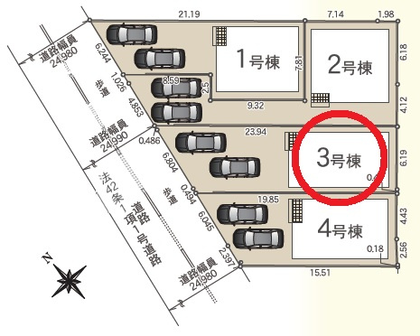 豊田市朝日町第6　新築分譲住宅　全4棟　3号棟の区画図