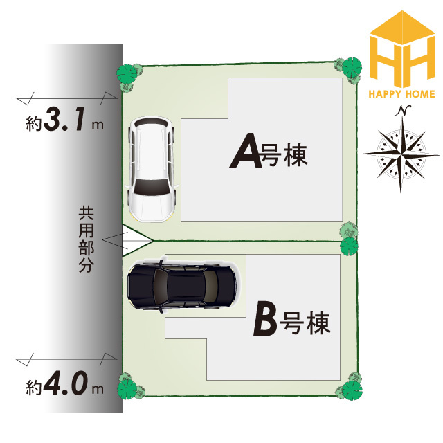 ハートフルタウン西難波町4丁目新築戸建全2区画│3LDK・3SLDK+駐車駐輪の区画図| 阪神本線「出屋敷」駅徒歩13分の立地に全2区画新築戸建が誕生いたします！