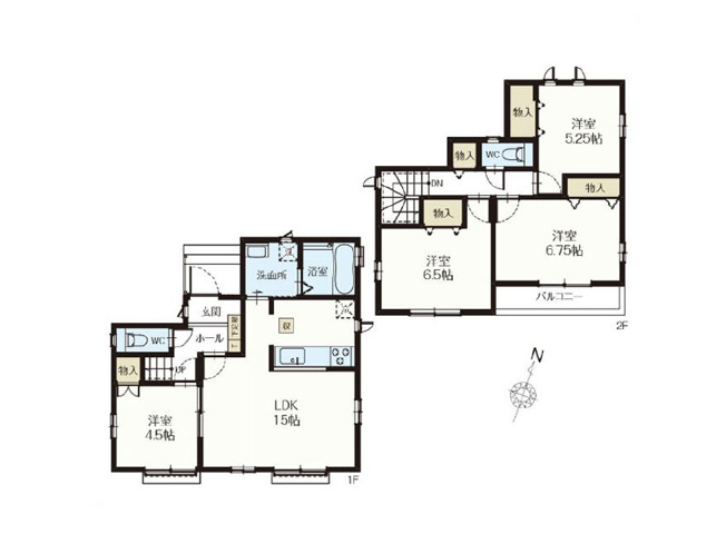 【間取り】 | 新座市石神4丁目　新築一戸建住宅　全14棟　(保谷店) | 2-A号棟/水回りがまとまり家事効率のよい間取り。収納も各居室に備えています。※図面を基に作成しています。現況と異なる場合は現況を優先いたします。