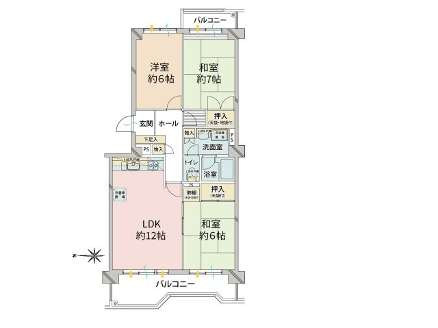 ■3LDK、専有面積：73.07平米、バルコニー面積：12.59平米