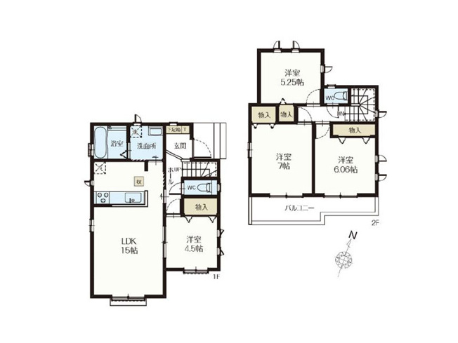 【間取り】 | 新座市石神4丁目　新築一戸建住宅　全14棟　(保谷店) | 2-B号棟/水回りがまとまり家事効率のよい間取り。収納も各居室に備えています。※図面を基に作成しています。現況と異なる場合は現況を優先いたします。