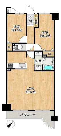 ディオ・フェルティ枚方の間取り|◆専有面積：６１．６０㎡、２ＬＤＫ、広々ＬＤＫは約２０帖！