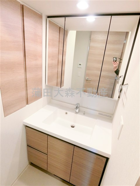 ラティエラ大鳥居の洗面所|収納付きがうれしい洗面脱衣所　3面鏡の独立洗面台