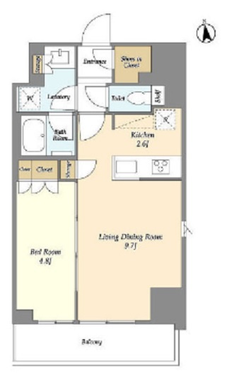 ラティエラ大鳥居の間取り|南向きバルコニー南東角部屋の1LDK