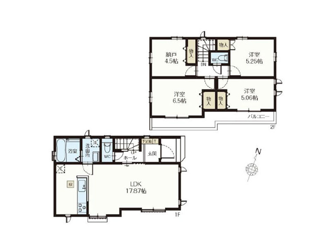 【間取り】 | 新座市石神4丁目　新築一戸建住宅　全14棟　(保谷店) | 2-C号棟/水回りがまとまり家事効率のよい間取り。収納も各居室に備えています。※図面を基に作成しています。現況と異なる場合は現況を優先いたします。